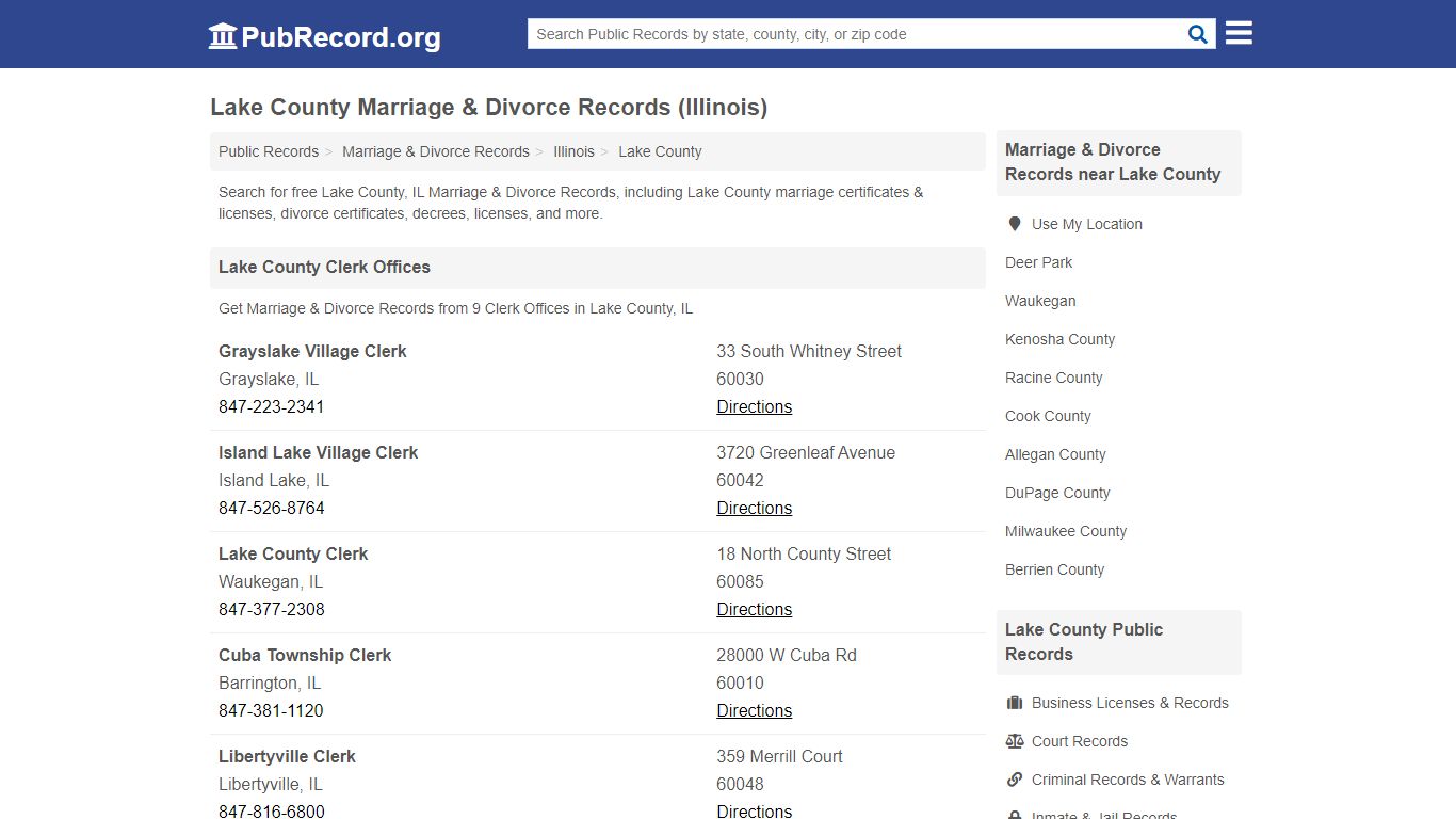 Lake County Marriage & Divorce Records (Illinois)